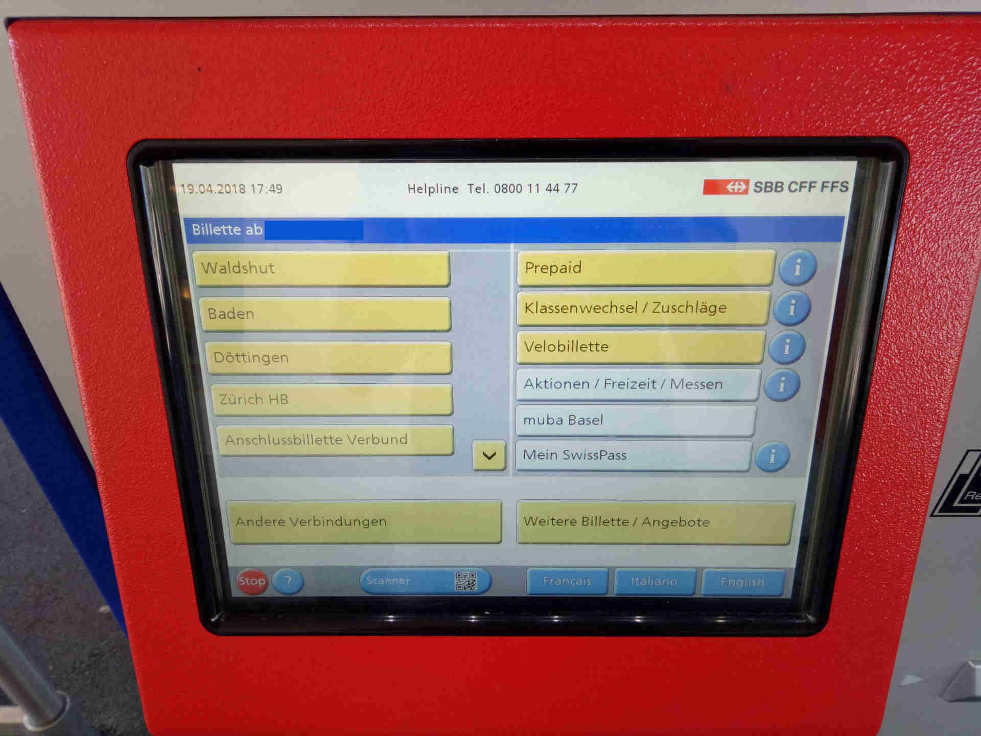 billetautomat schweiz startbildschirm